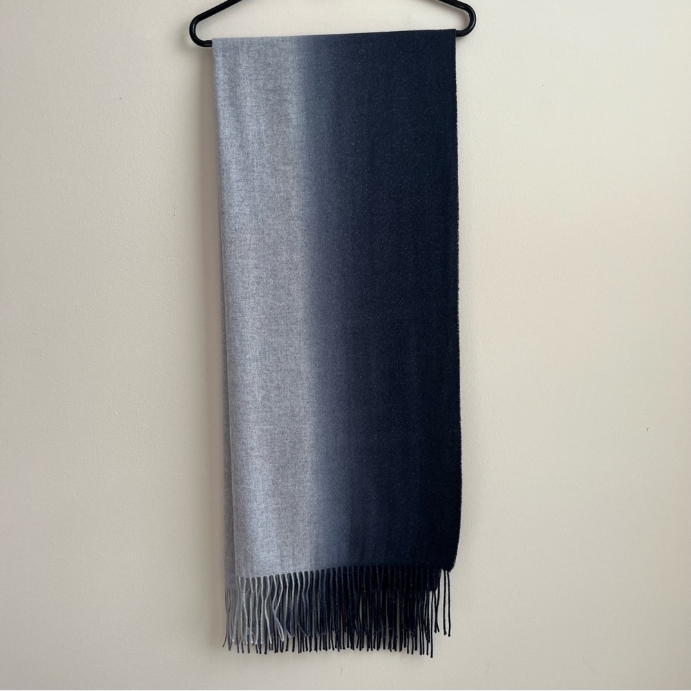 Ombre Navy to Grey Cashmere Blend Shimmer Scarf